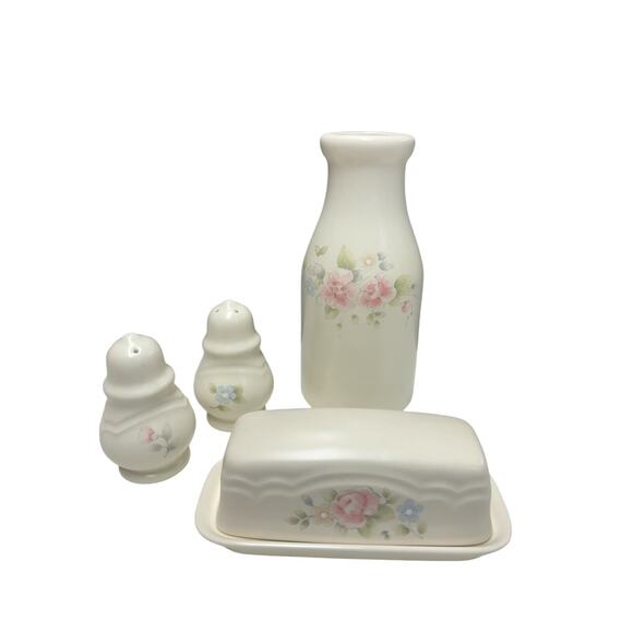 Pfaltzgraff Tea Rose 5 Piece Set •Butter Dish•Carafe•Salt & Pepper Shakers - EUC - Picture 1 of 7